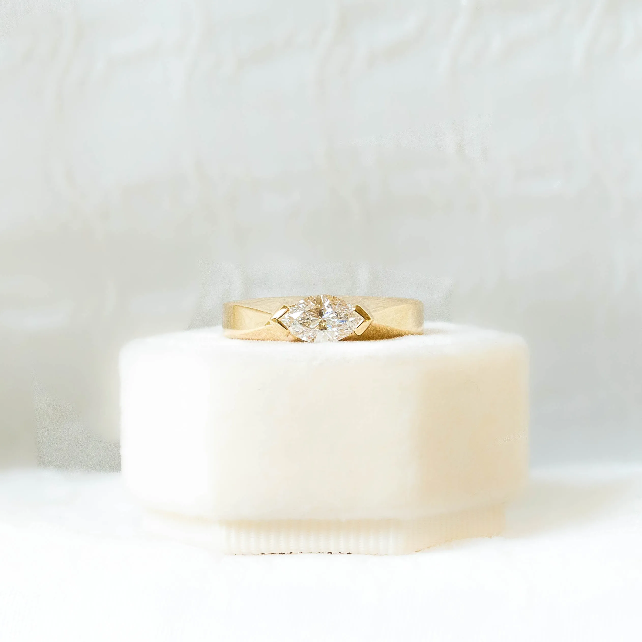 14ky .71ct Marquise East-West Geometric Diamond Ring