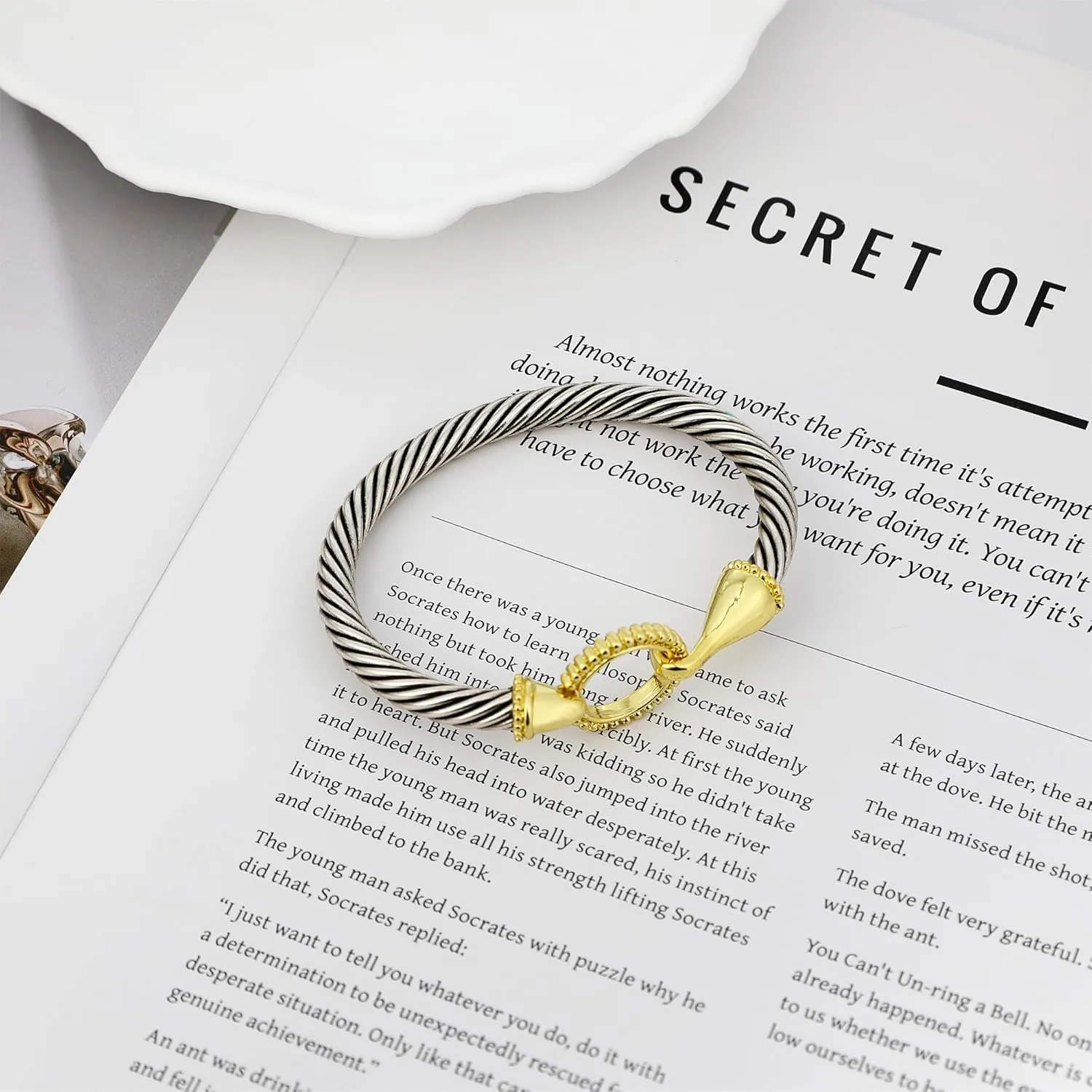 3PCS Cuff Bangle with Twisted Cable Bracelet Chain Link Stackable Bracelets Designer Dupes Adjustable Bangles Sets Jewelry for Women