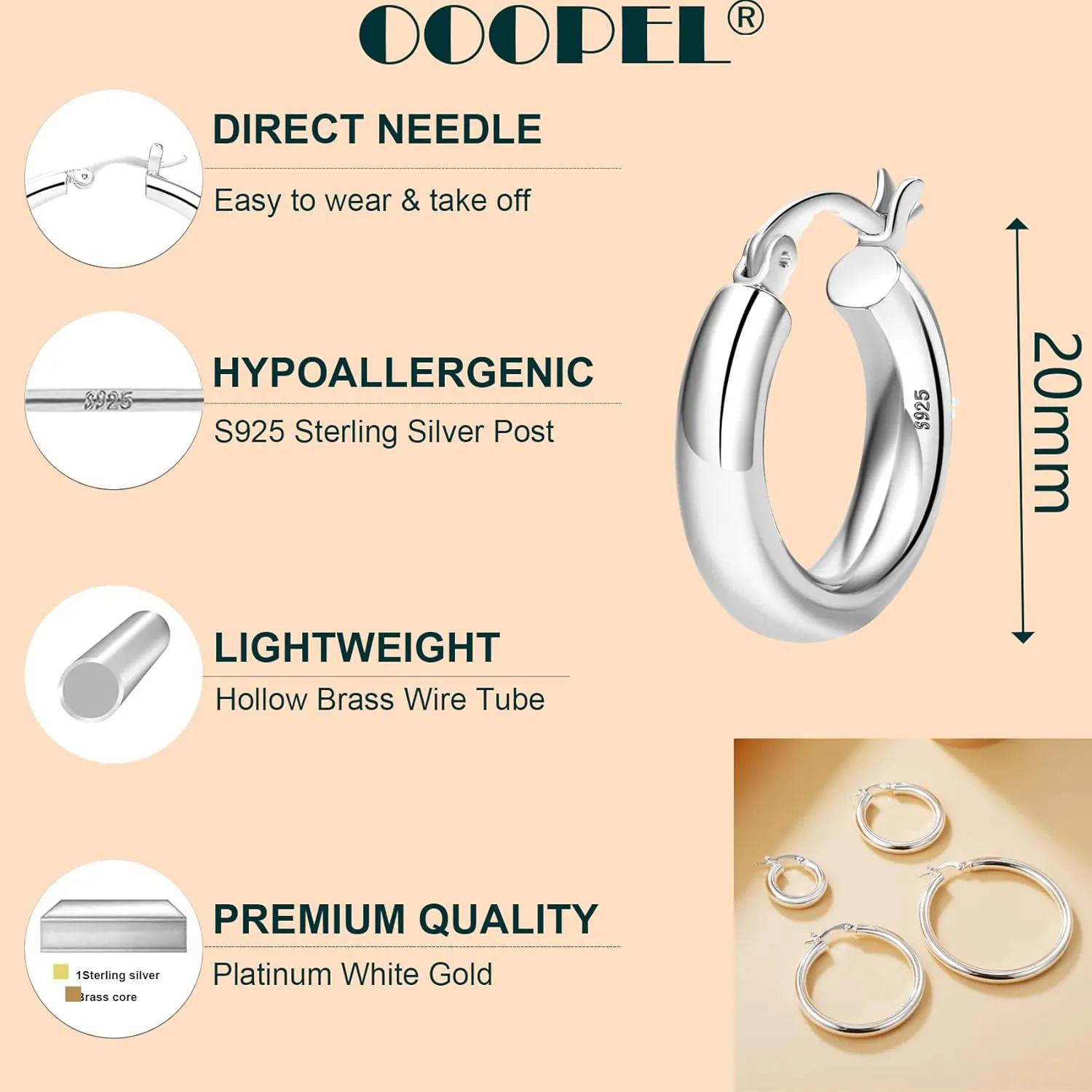 4mm Thick Gold Chunky Earrings Steling Silver Post Hoops Earrings For Women Hollow Tube Hoops Earrings Thick Gold Hoop Earrings Hypoallergenic Lightweight Gold Hoop Large Earrings 20/30/40/50/60MM