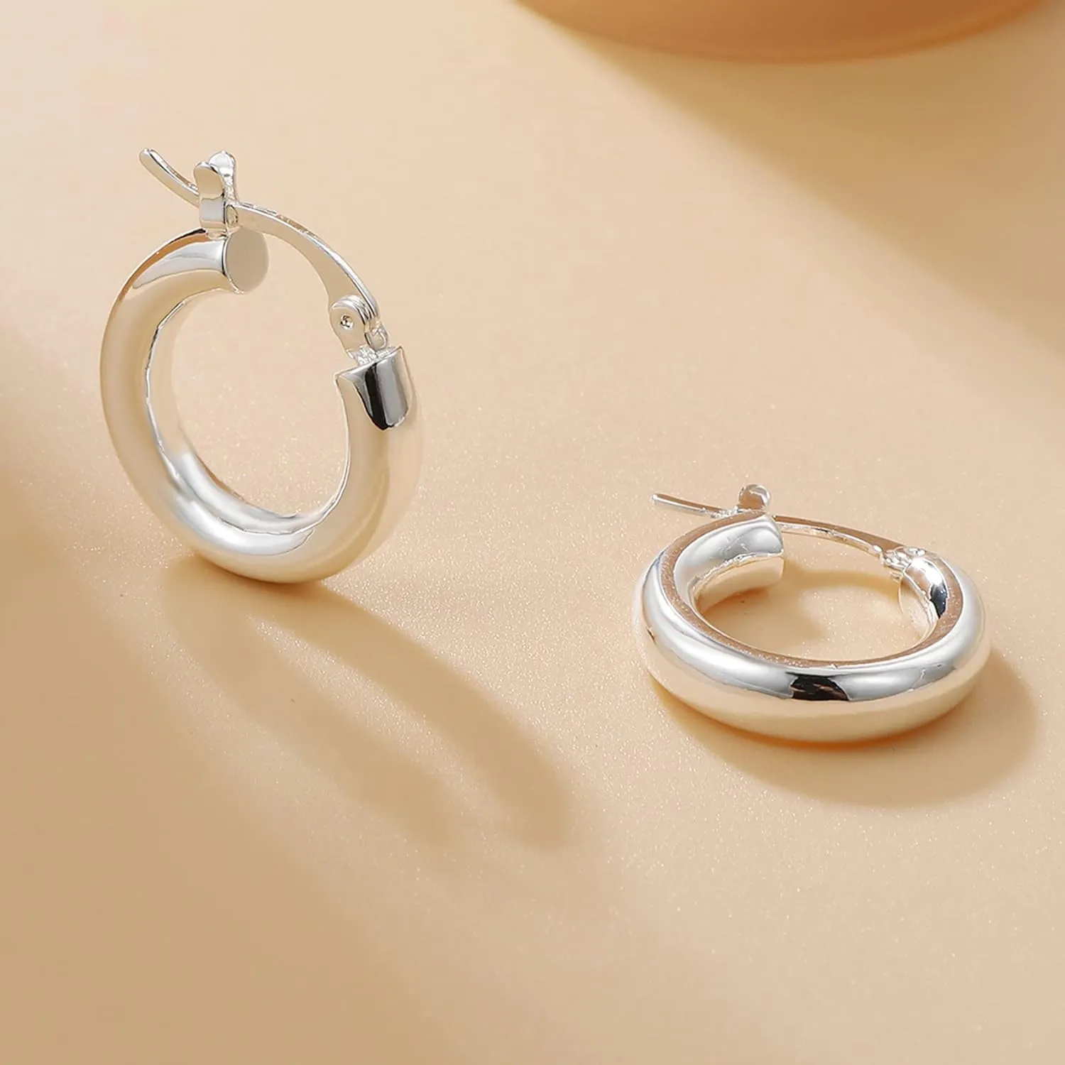 4mm Thick Gold Chunky Earrings Steling Silver Post Hoops Earrings For Women Hollow Tube Hoops Earrings Thick Gold Hoop Earrings Hypoallergenic Lightweight Gold Hoop Large Earrings 20/30/40/50/60MM