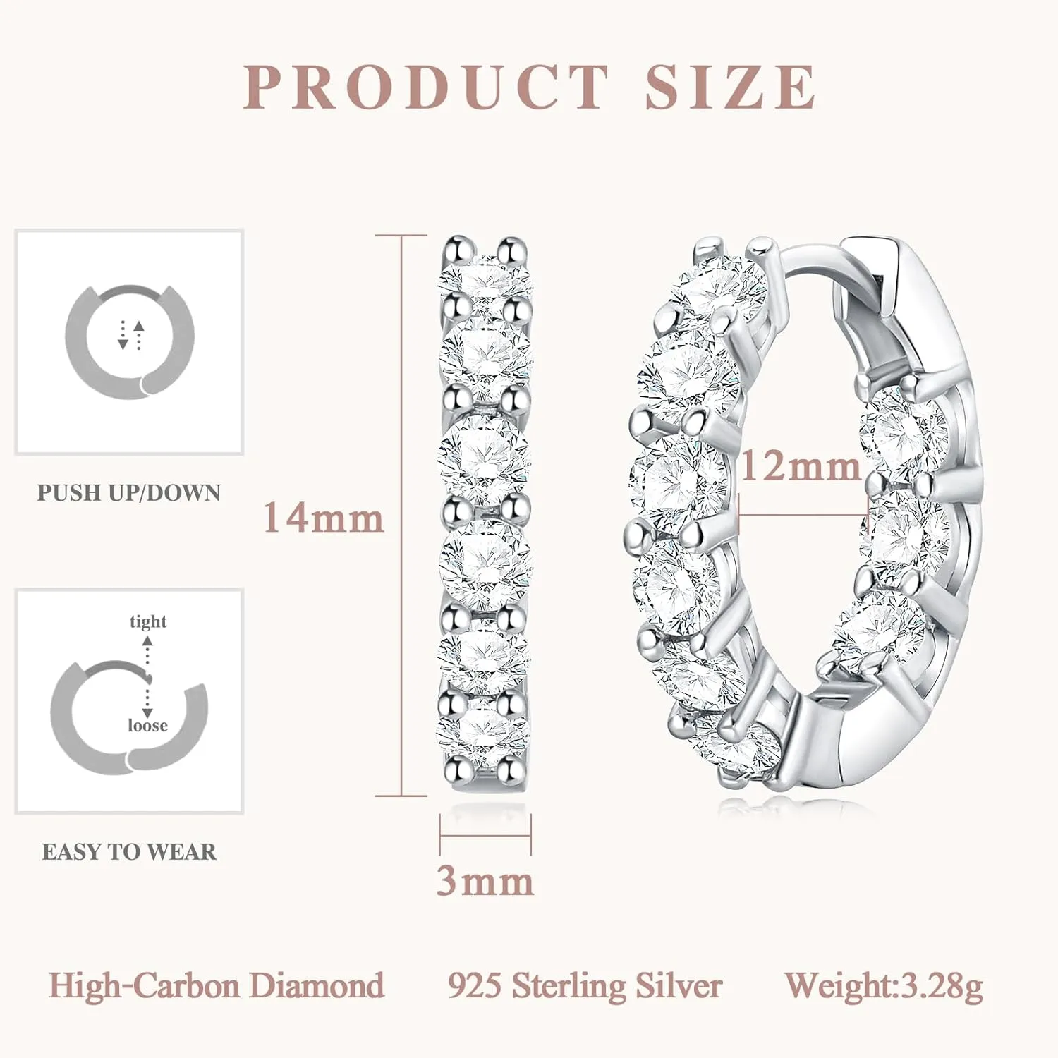 925 Sterling Silver Huggie Earrings for Women, Small Hoop Earrings with High-Carbon Diamond, Hypoallergenic Lightweight Jewelry for Daily Wear