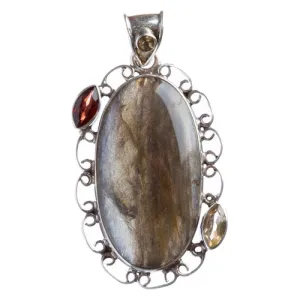 925 Sterling Silver Natural Gemstones Labradorite Pendant FJSVP2048