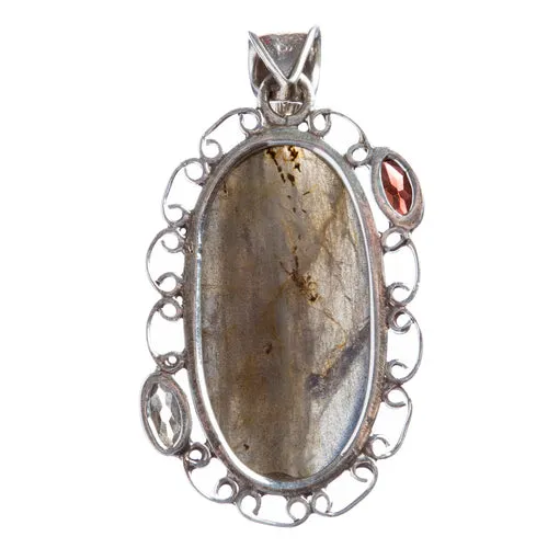 925 Sterling Silver Natural Gemstones Labradorite Pendant FJSVP2048