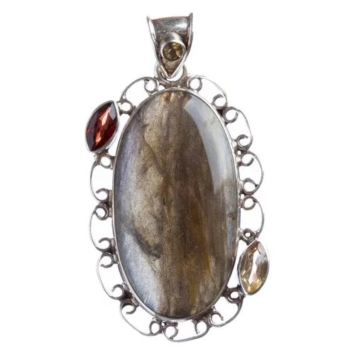 925 Sterling Silver Natural Gemstones Labradorite Pendant FJSVP2048