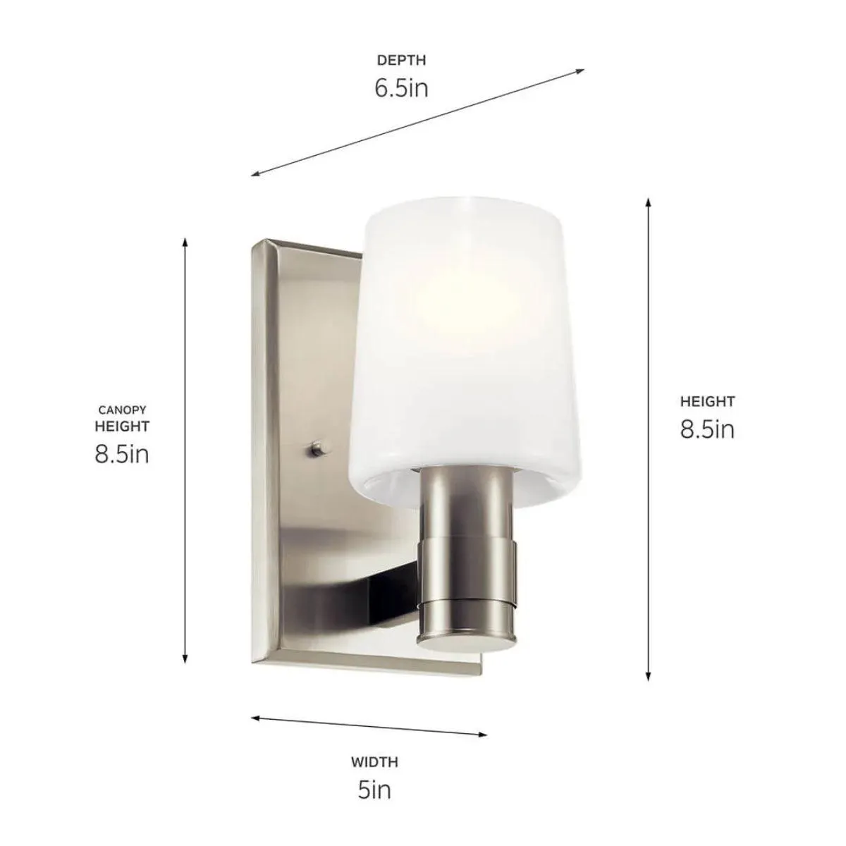 Adani 8" 1-Light Wall Sconce With Opal Glass, Brushed Nickel Finish