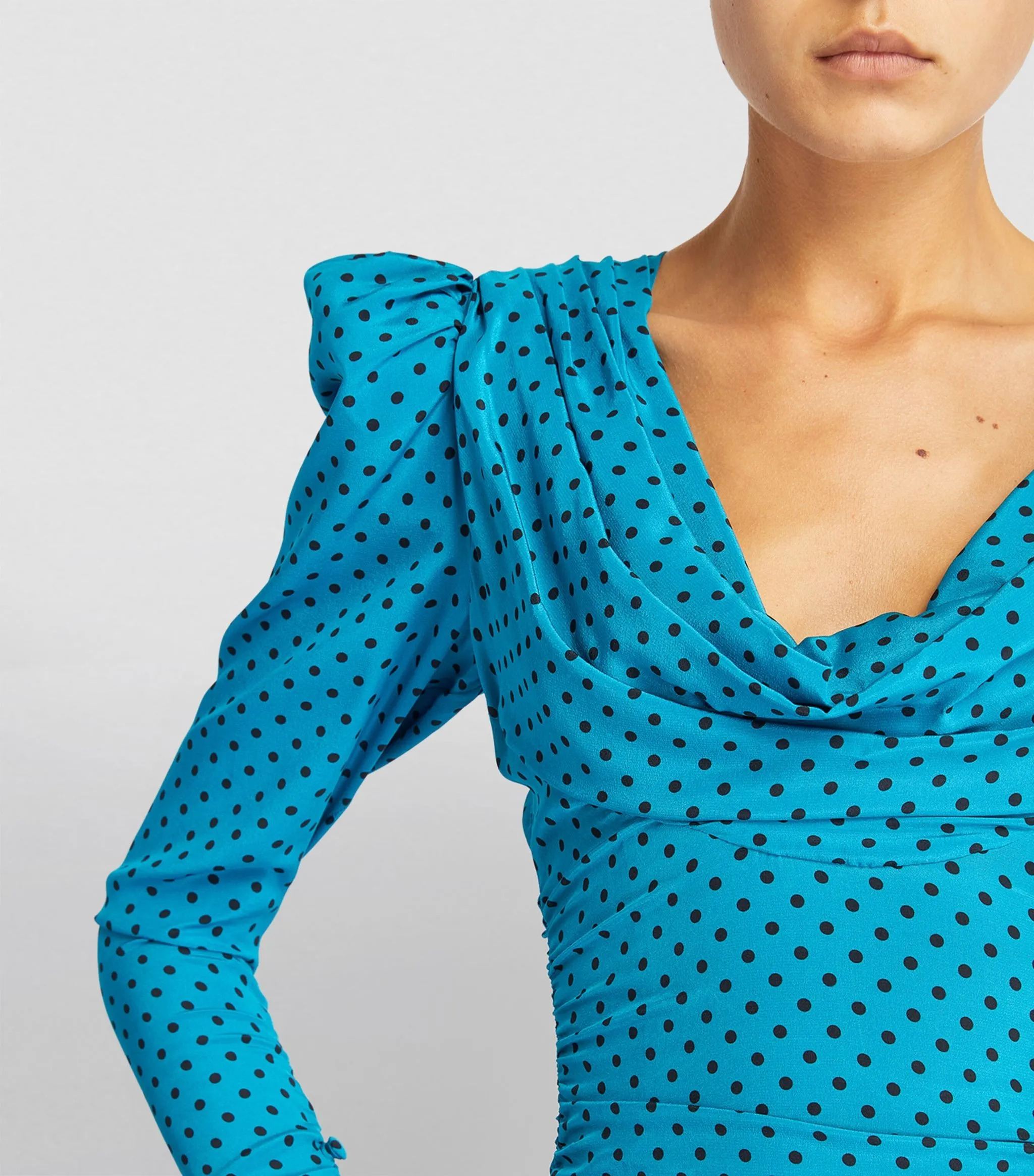 Alessandra Rich Polka-dot Silk Draped Mini Dress