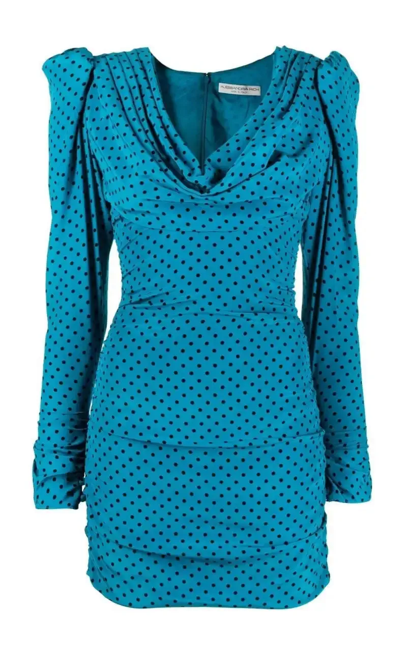 Alessandra Rich Polka-dot Silk Draped Mini Dress