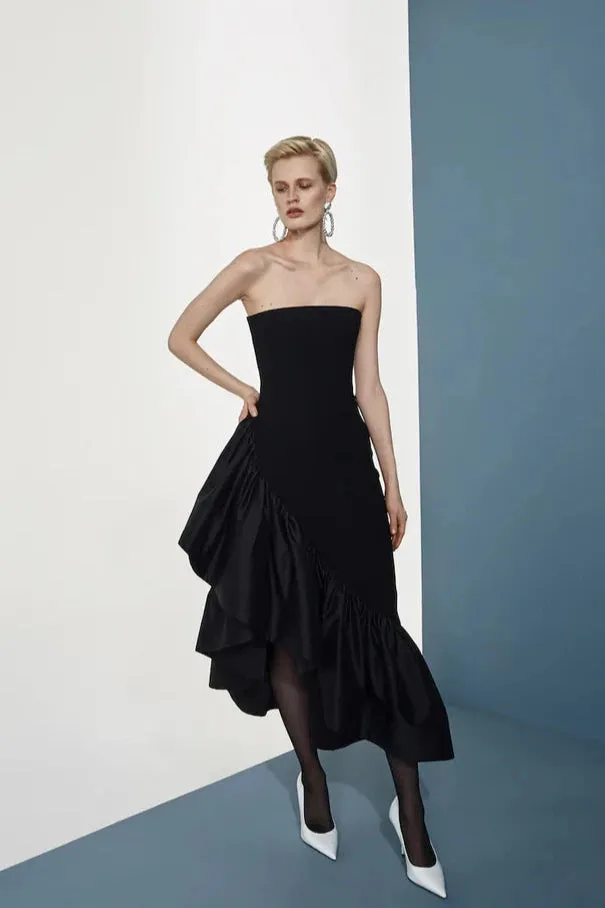 Asymmetric Ruffled Silk Dress