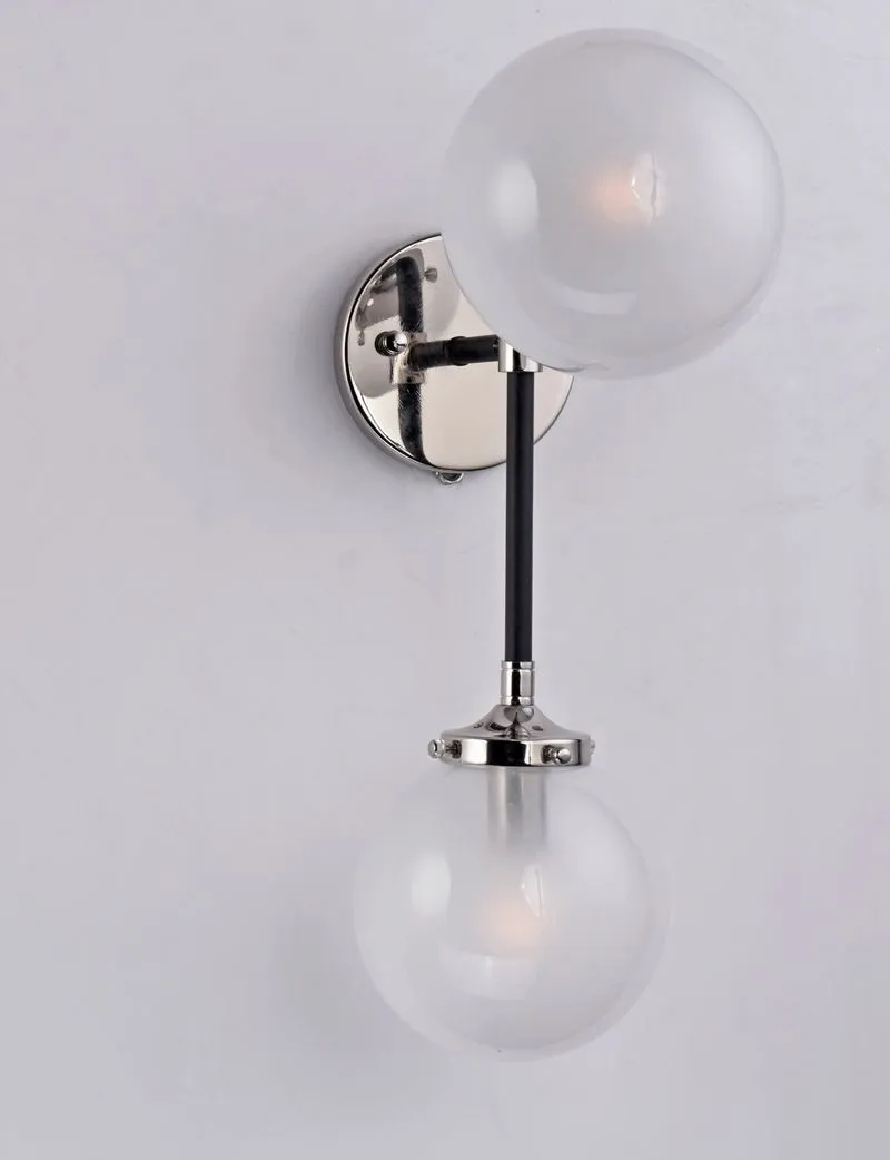 Atom 18.25" 2 Light Wall Sconce in Black and Polished Nickel