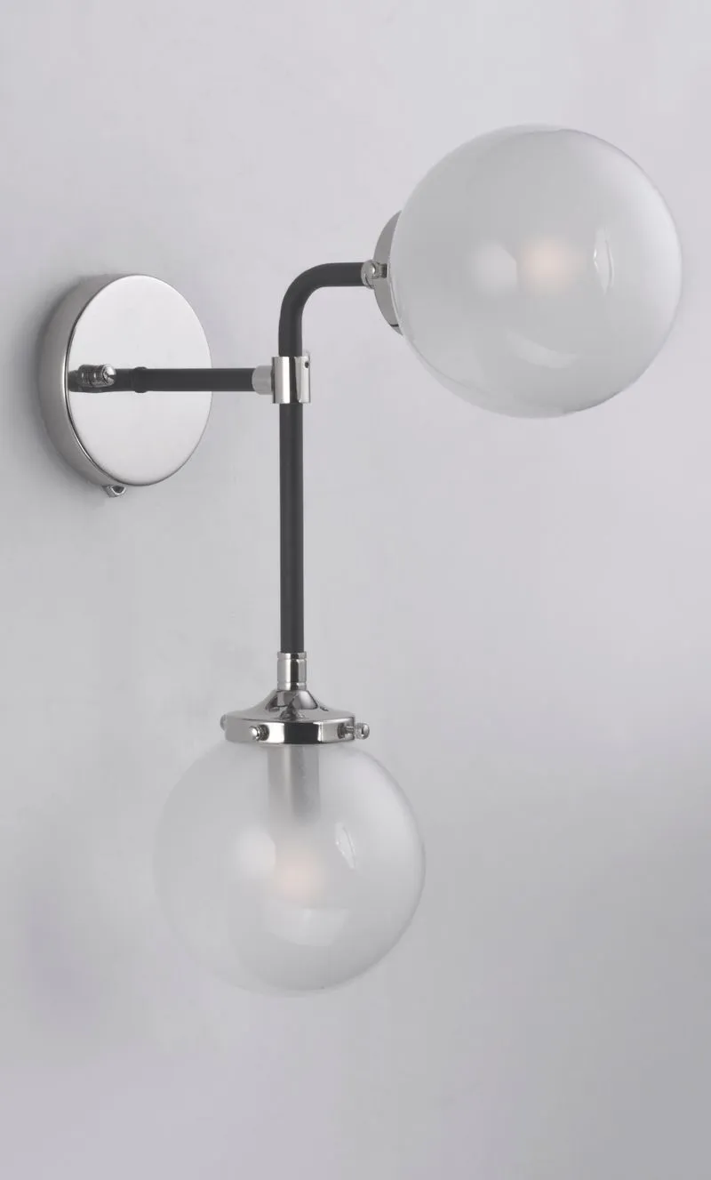 Atom 18.25" 2 Light Wall Sconce in Black and Polished Nickel
