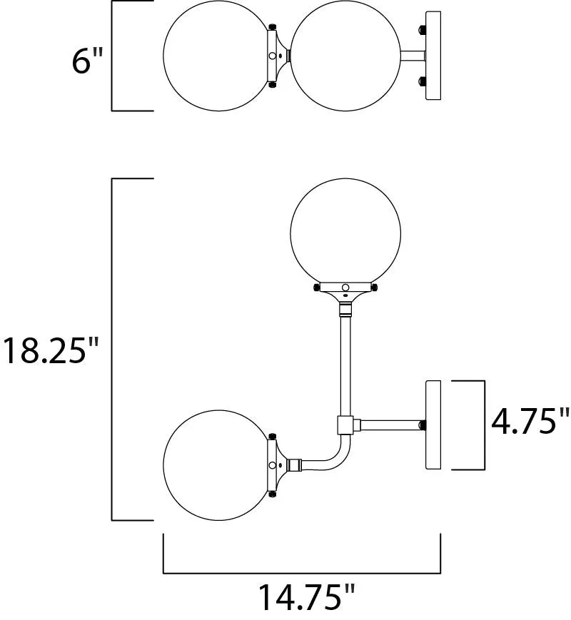 Atom 18.25" 2 Light Wall Sconce in Black and Polished Nickel