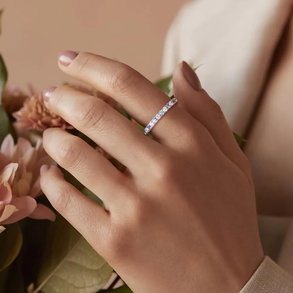 Birthstone Rings Eternity Band 925 Sterling Silver/Yellow Gold Created Gemstone Stackable Wedding Band Half Eternity Rings for Women Size 6 to 10