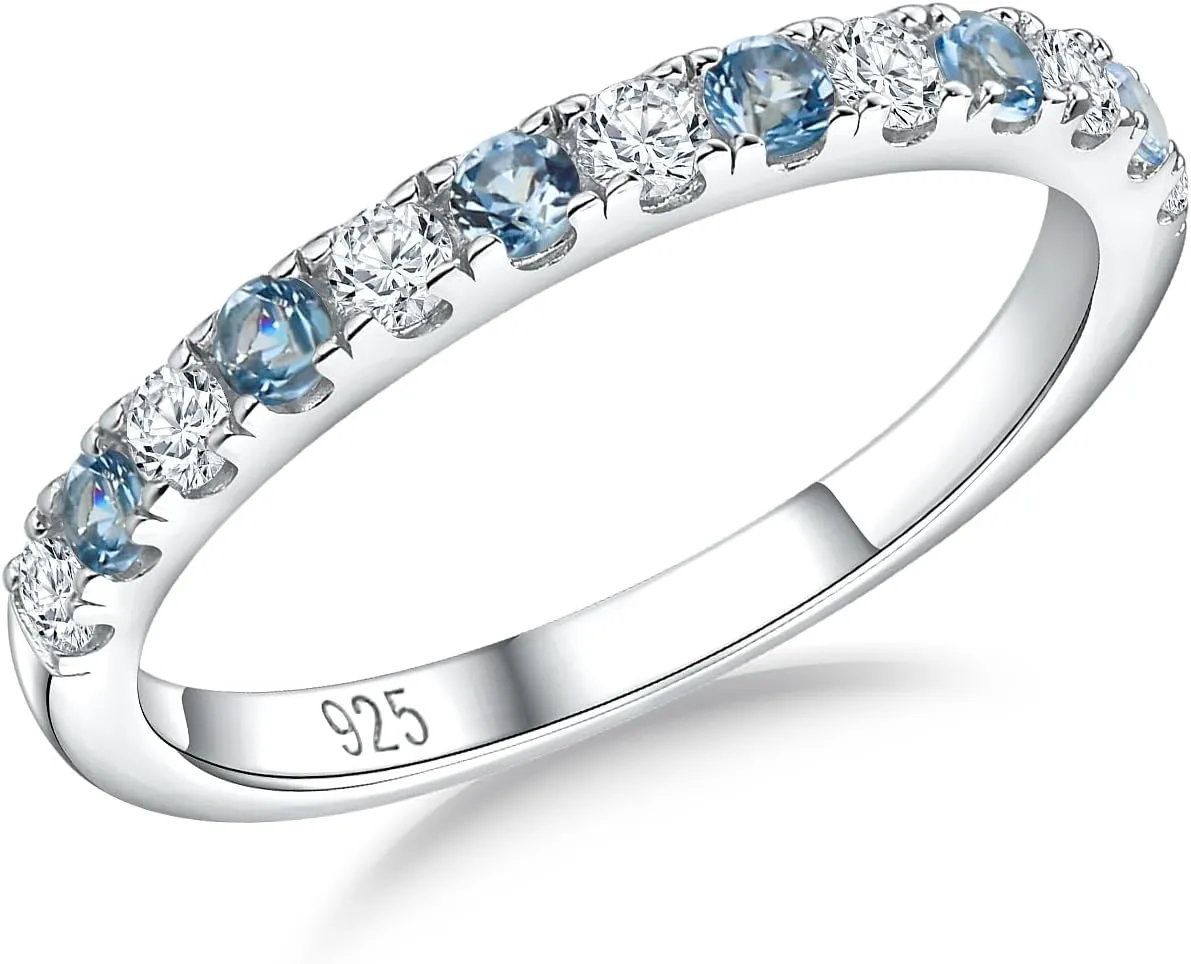 Birthstone Rings Eternity Band 925 Sterling Silver/Yellow Gold Created Gemstone Stackable Wedding Band Half Eternity Rings for Women Size 6 to 10