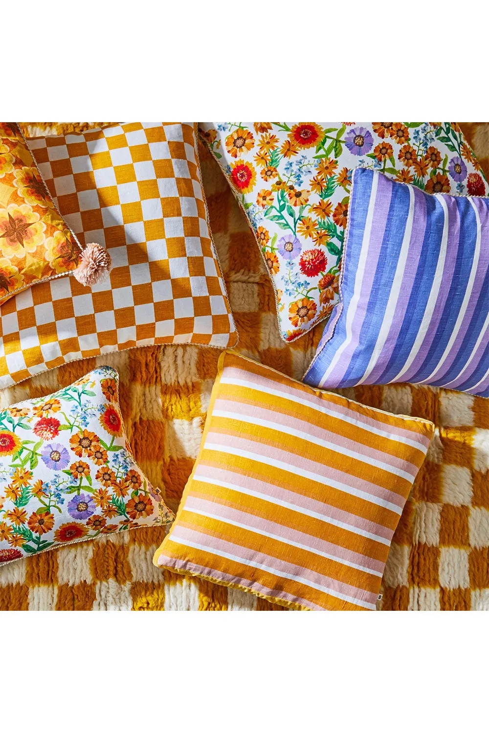 BONNIE & NEIL STRIPE YELLOW PETAL CUSHION