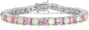 CiNily Tennis Bracelet for Women Girls Fire Opal 18K White Gold Plated Women Jewelry Gemstone Bracelet 7 5/8"