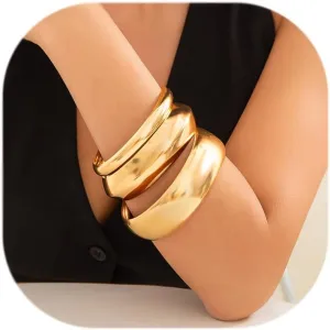 CJIAYUJEW 3PCS Chunky Gold Bangle Bracelets Trendy Minimalist Statement Bangle Bracelets Set Wide Bangle Bracelet Golden Stackable Bracelet for Women