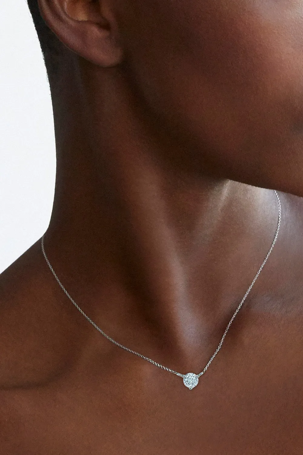 Classic 3 Prong Round Diamond Pendant Necklace