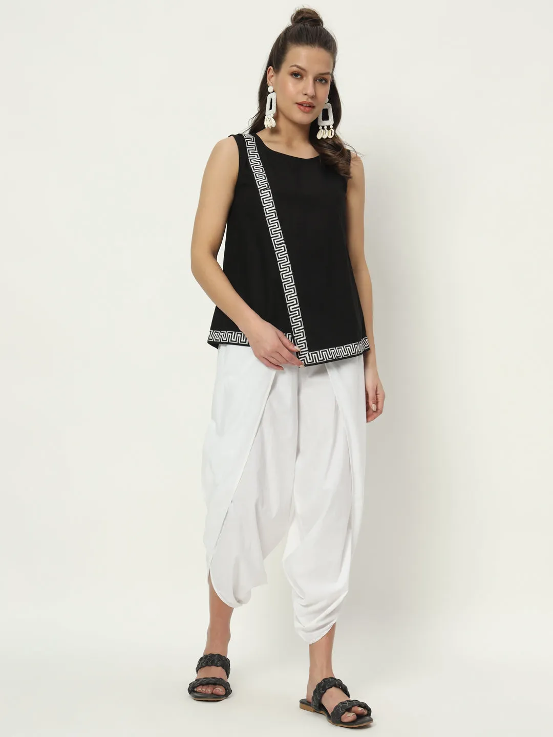 Cotton Asymmetric Border Print Top