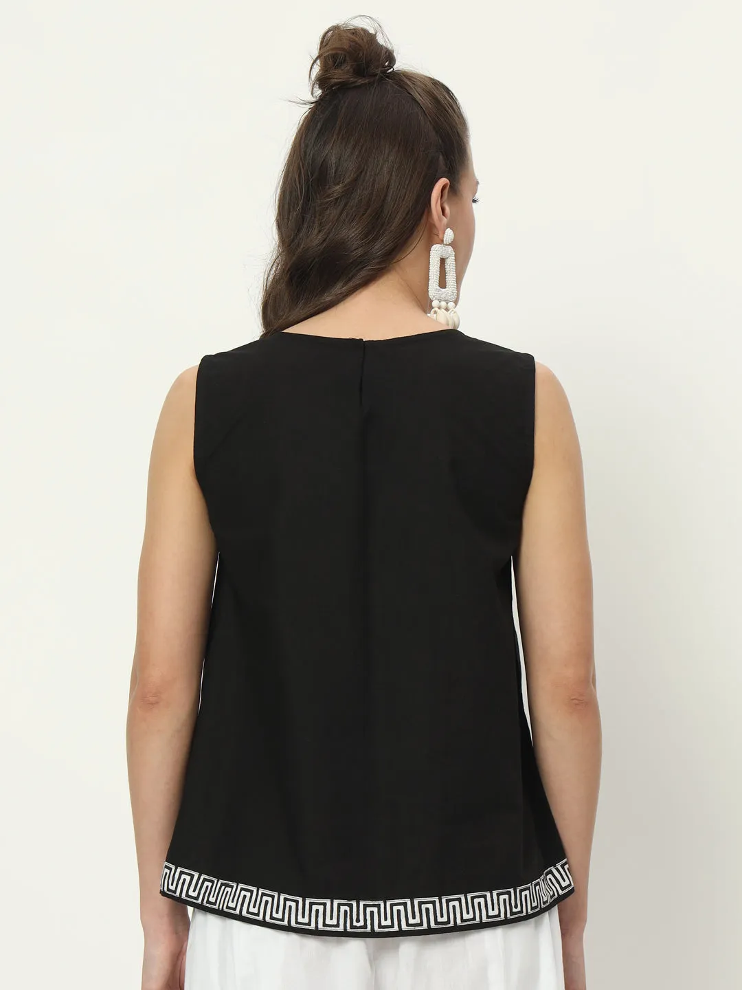 Cotton Asymmetric Border Print Top