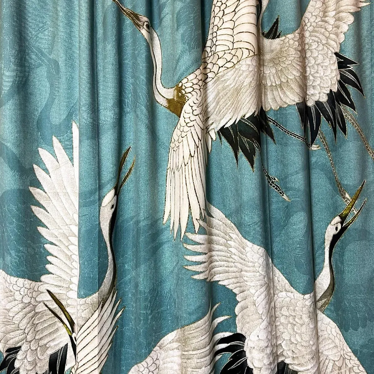Crane Duck Egg Printed Velvet Panel Curtain