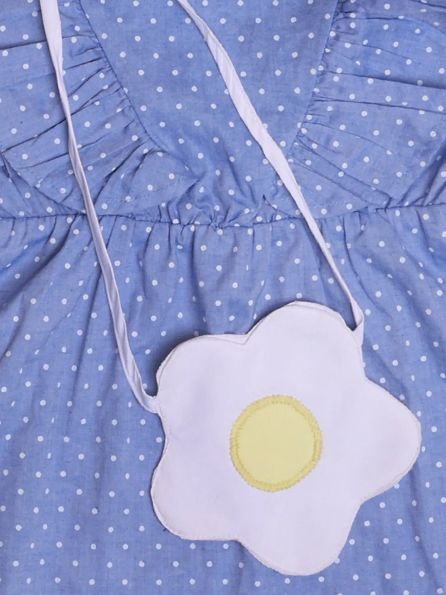 Denim Polka Dot Cold Shoulder Dress with Flower Sling