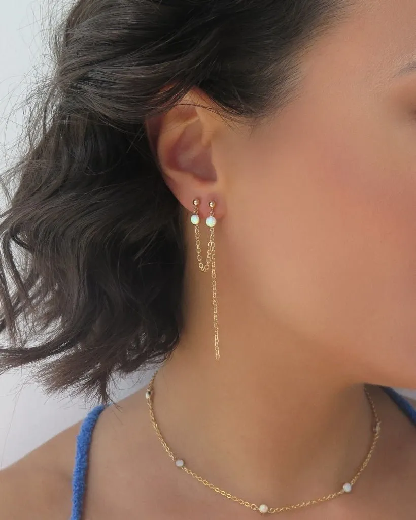 Double Piercing Bello Opal Earrings  - 14k Yellow Gold Fill