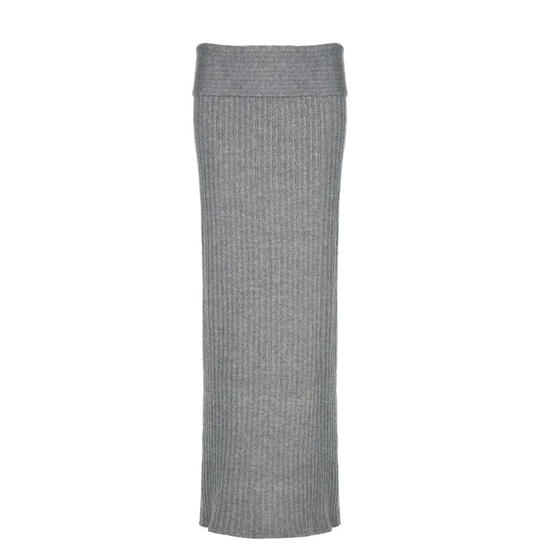 Elegant Low Waisted Knitted Long Skirt