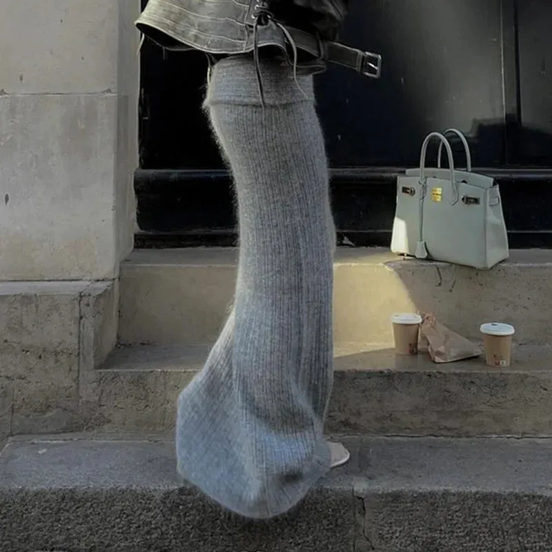 Elegant Low Waisted Knitted Long Skirt