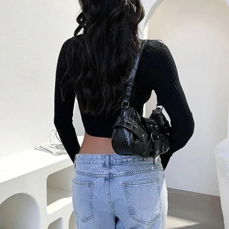 Elegant Skinny Knit Twisted Cropped Top