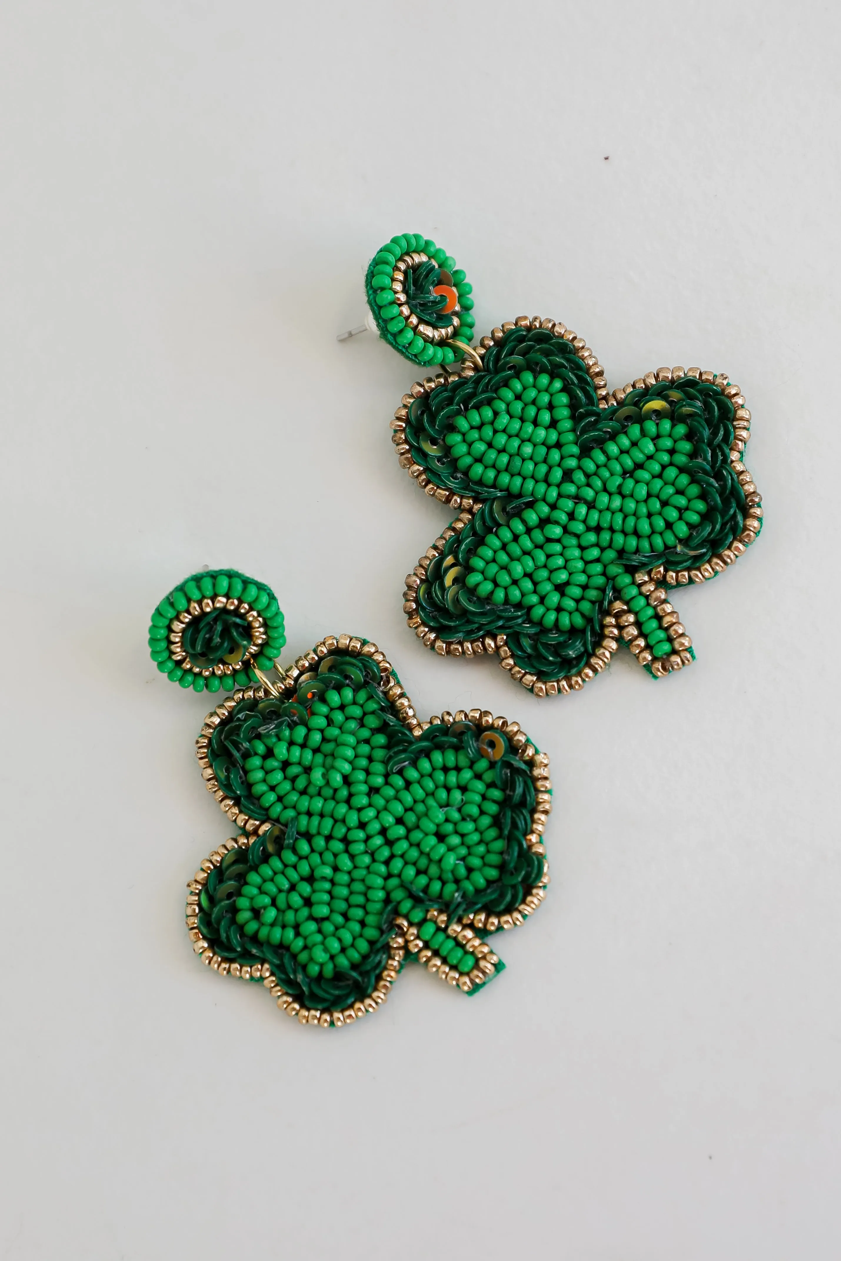 Erin Green Beaded Four Leaf Clover Earrings