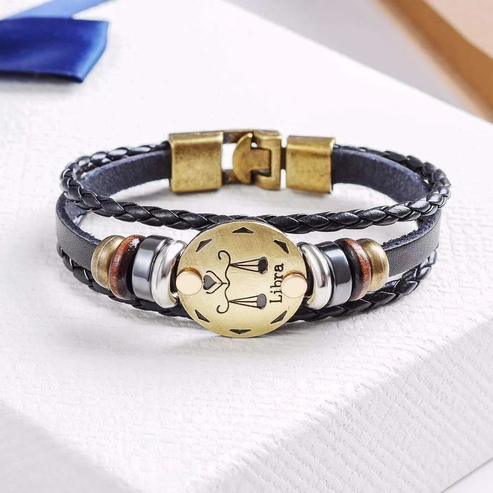 Exotic Sienna Leather Zodiac Bracelet