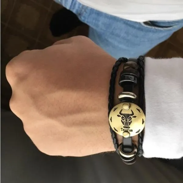 Exotic Sienna Leather Zodiac Bracelet