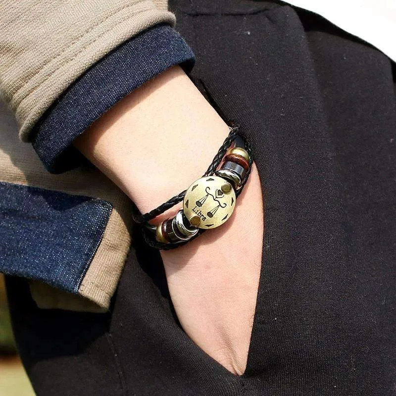 Exotic Sienna Leather Zodiac Bracelet