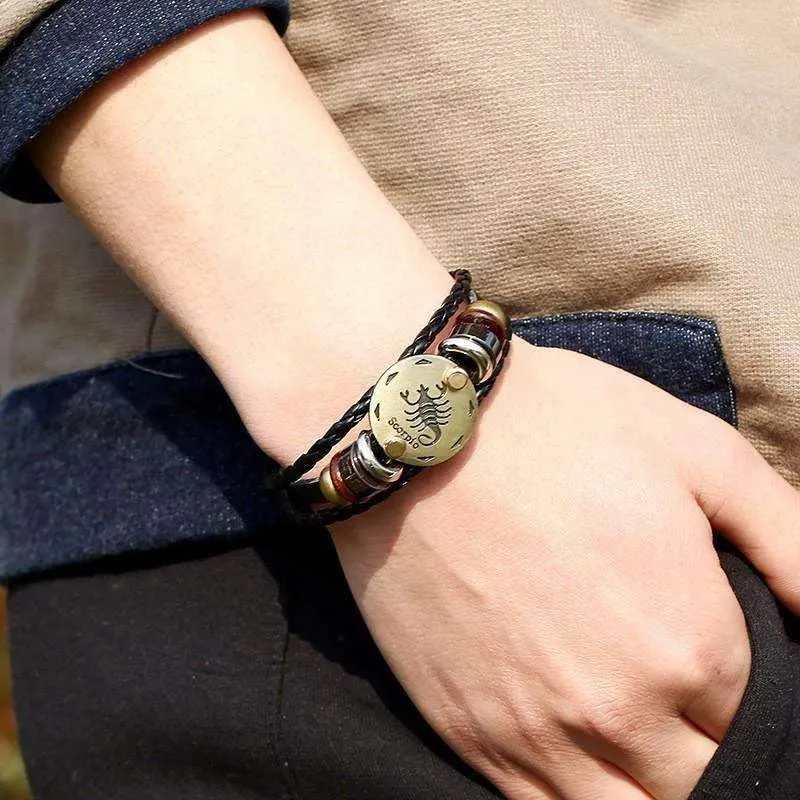 Exotic Sienna Leather Zodiac Bracelet