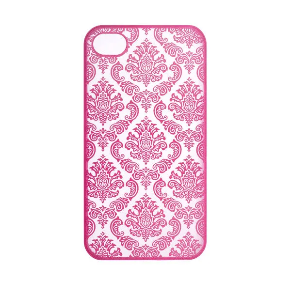 For Apple iPhone 4 Case, Ultra Slim Damask Vintage Case Cover - Hot Pink