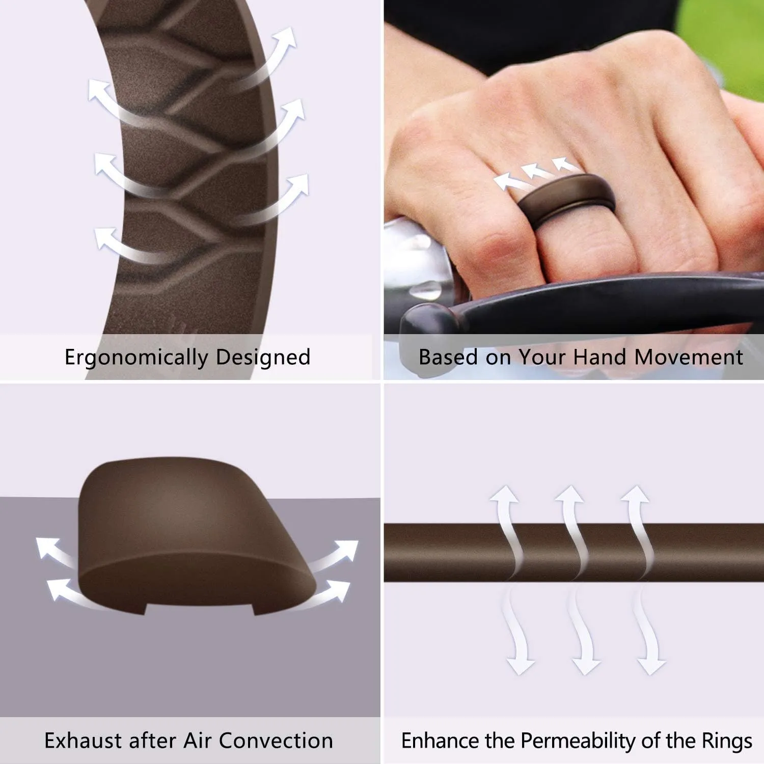 Forthee Silicone Wedding Ring for Men, Breathable Airflow Inner Curve, Mens' Rubber Wedding Engagement Bands for Crossfit Workout