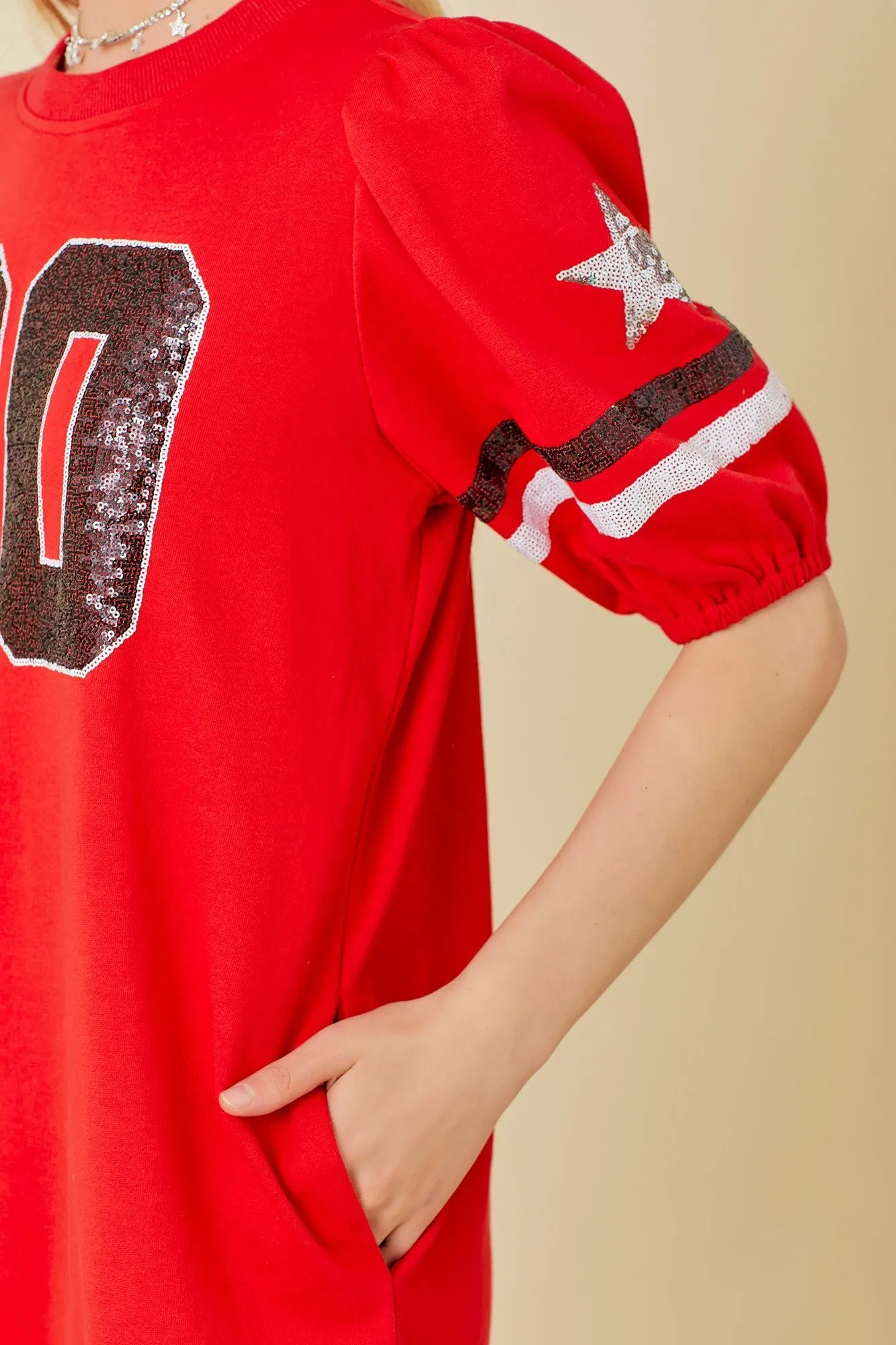 Game Day Sequin Trim Fleece Dress