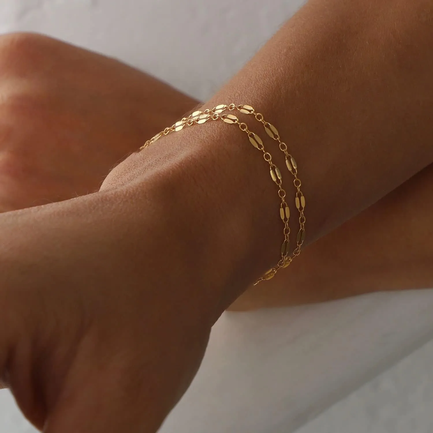 Gold Bracelets for Women, 14K Gold Evil Eye Bracelets Pearl Bracelet Sparkle Bracelet Twisted Bead Bracelets Dainty Gold Adjustable Bracelets Layered Lips Chain Bracelets Jewelry for Women