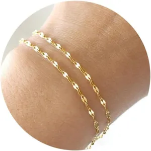 Gold Bracelets for Women, 14K Gold Evil Eye Bracelets Pearl Bracelet Sparkle Bracelet Twisted Bead Bracelets Dainty Gold Adjustable Bracelets Layered Lips Chain Bracelets Jewelry for Women