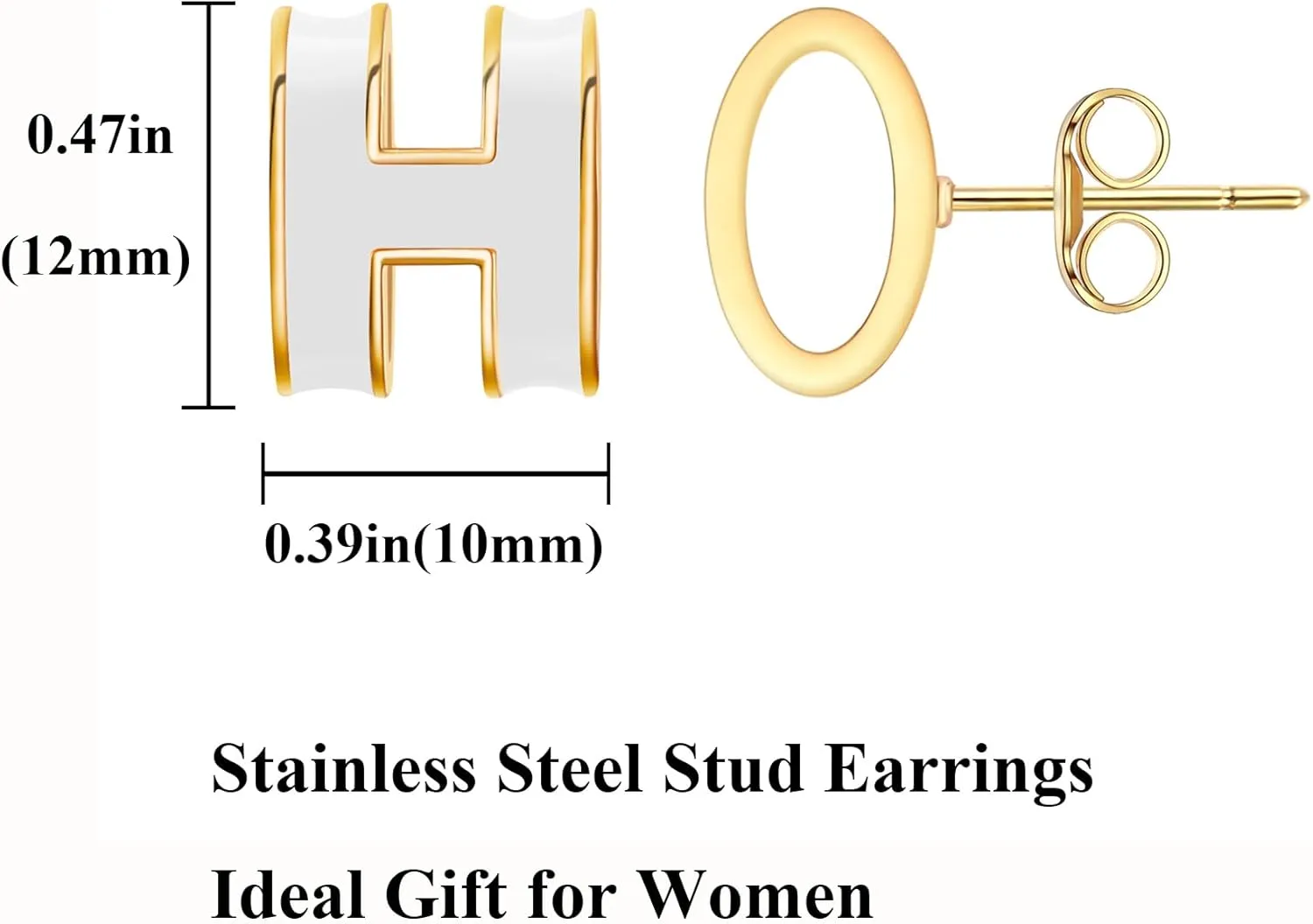 Gold Stud Earrings for Women Classical H Enamel Color Earrings Stainless Steel Hypoallergenic Earrings for Women Trendy Elegant Jewelry for Women