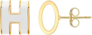 Gold Stud Earrings for Women Classical H Enamel Color Earrings Stainless Steel Hypoallergenic Earrings for Women Trendy Elegant Jewelry for Women