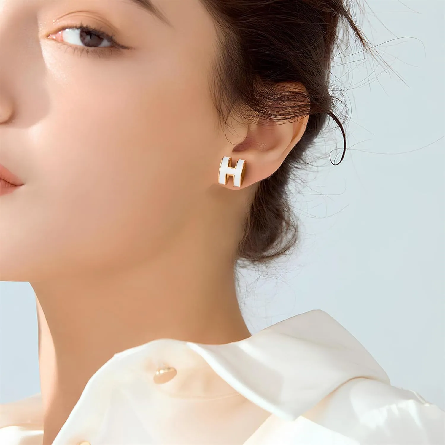 Gold Stud Earrings for Women Classical H Enamel Color Earrings Stainless Steel Hypoallergenic Earrings for Women Trendy Elegant Jewelry for Women