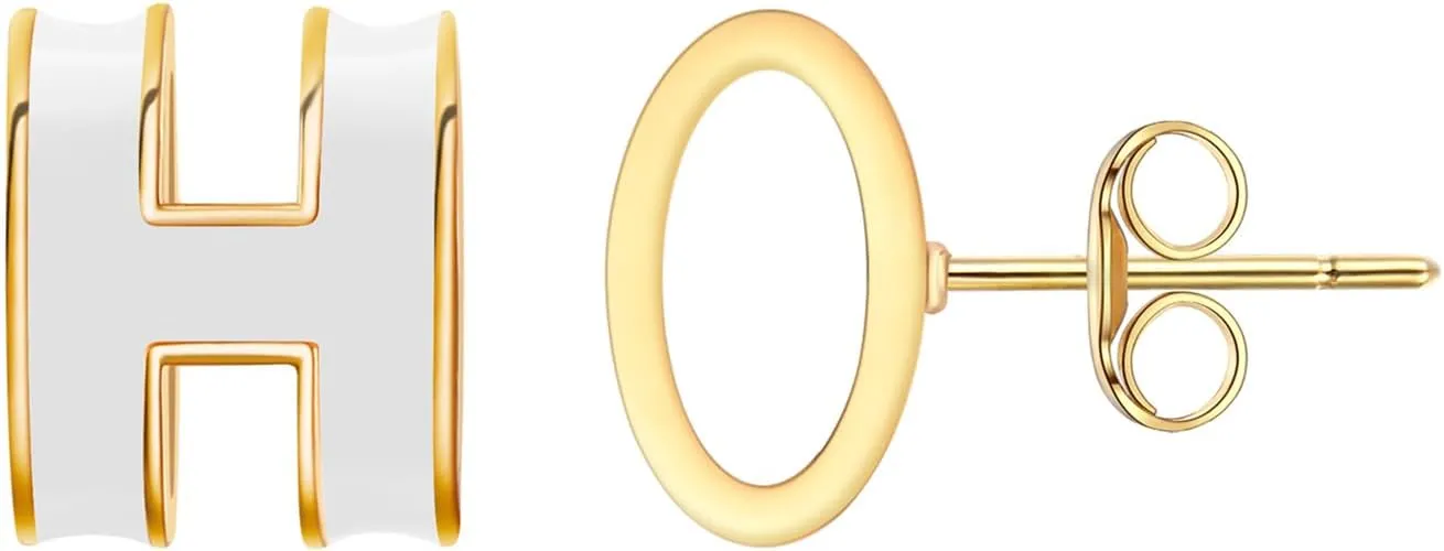 Gold Stud Earrings for Women Classical H Enamel Color Earrings Stainless Steel Hypoallergenic Earrings for Women Trendy Elegant Jewelry for Women