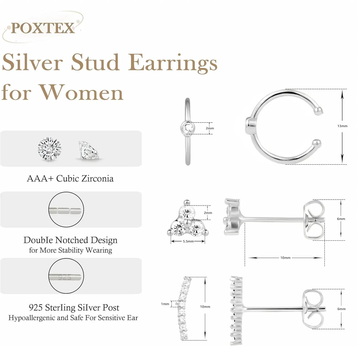 Gold Stud Earrings Set for Women, Trendy Cross Earrings 3 Pairs for Multiple Piercing Sensitive Ears, Hypoallergenic Dainty Earrings with 14k Gold Plated Jewelry Gift, Mothers Day Jewelry Gifts for Mom