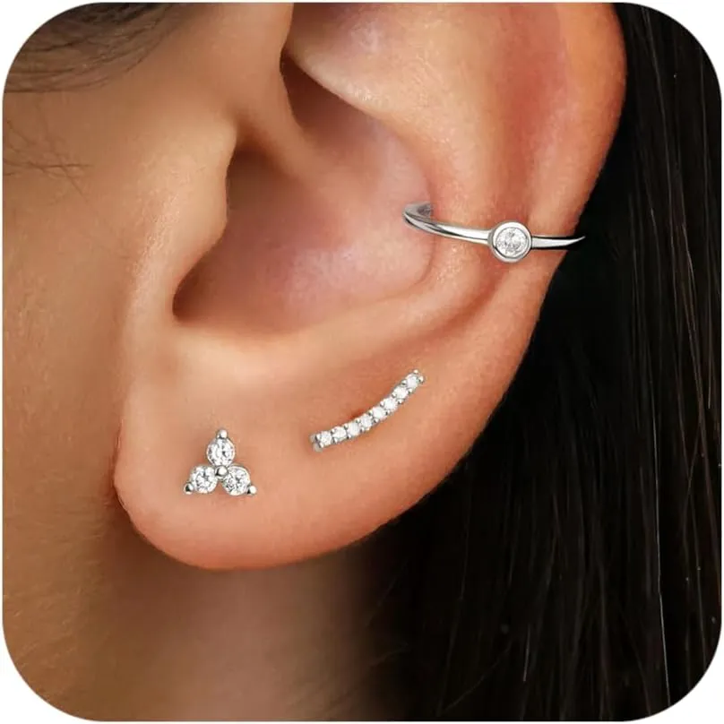 Gold Stud Earrings Set for Women, Trendy Cross Earrings 3 Pairs for Multiple Piercing Sensitive Ears, Hypoallergenic Dainty Earrings with 14k Gold Plated Jewelry Gift, Mothers Day Jewelry Gifts for Mom