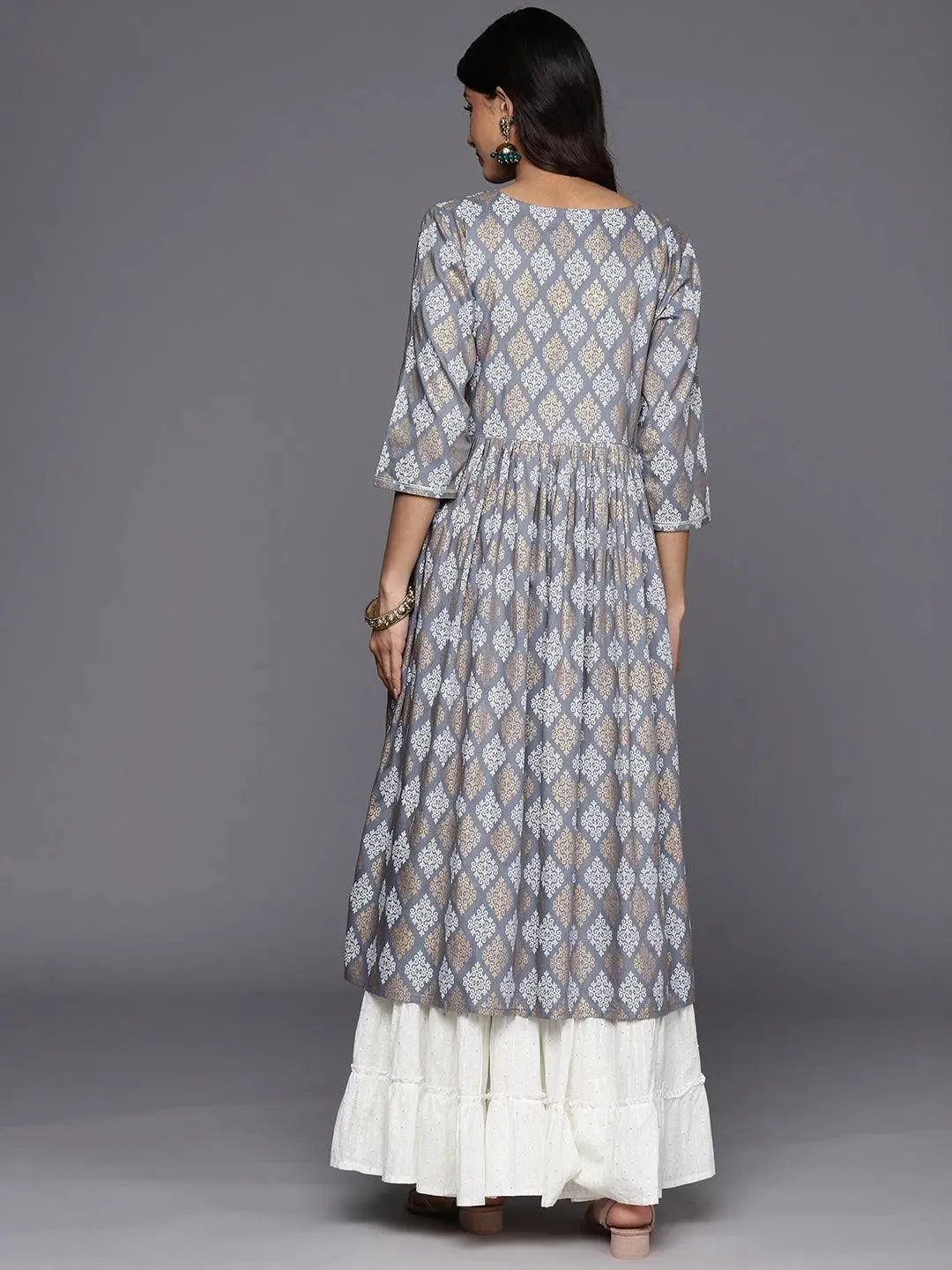 Grey Embellished Rayon A-Line Kurta