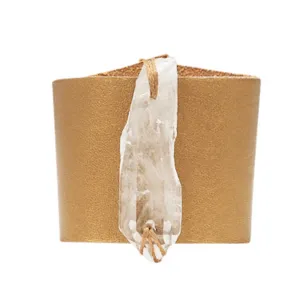 HANDCRAFTED CUFF - GOLD LEATHER WITH QUARTZ AGATE - 6CMGOQU1.2