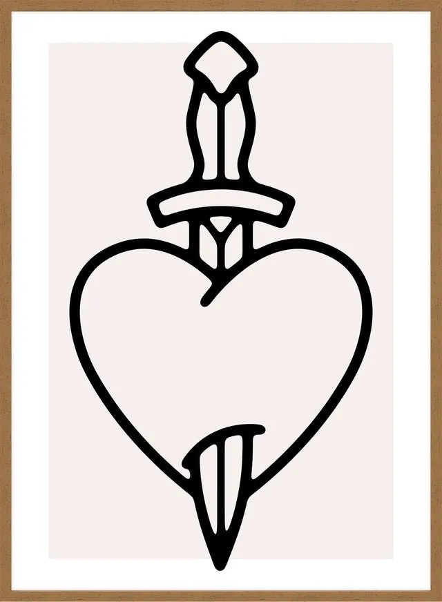 Heart And Dagger Black And White Tattoo Style Print