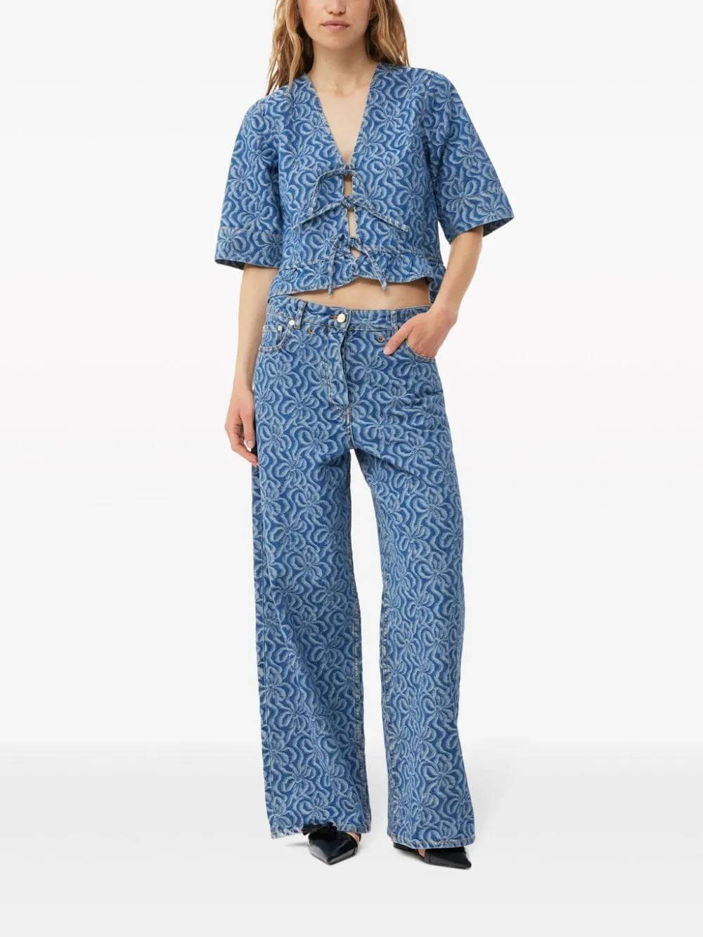 Jacquard organic-cotton denim blouse