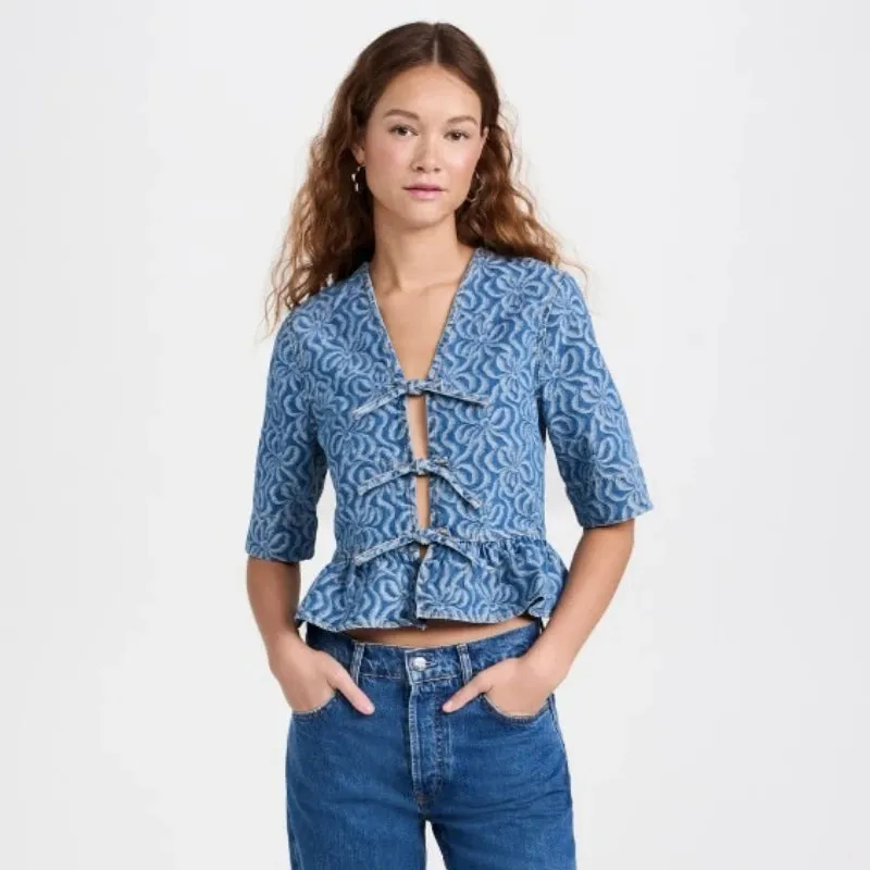 Jacquard organic-cotton denim blouse